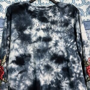 CIVIL REGIME Embroidered Shirt Roses Poison Mens Size Small Tie Dye Blue Black